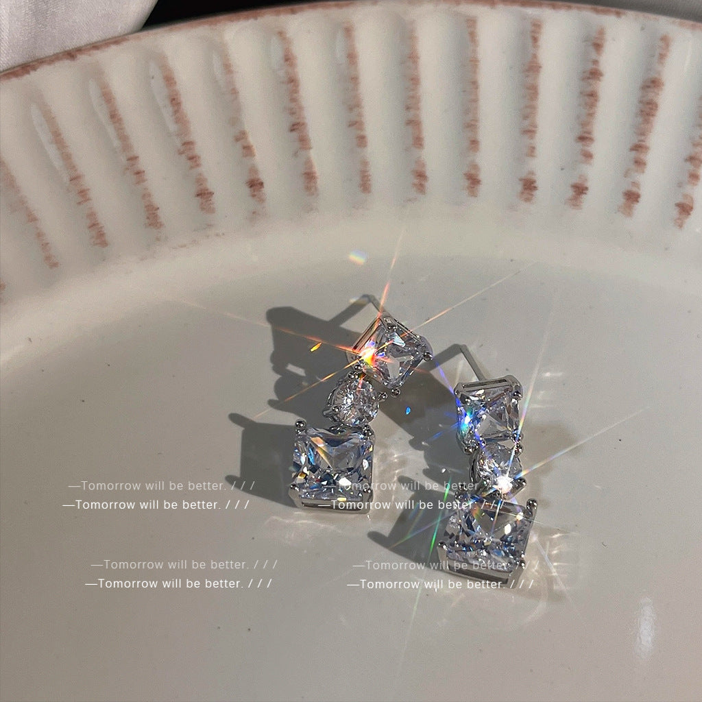 Geometric square micro zircon earrings