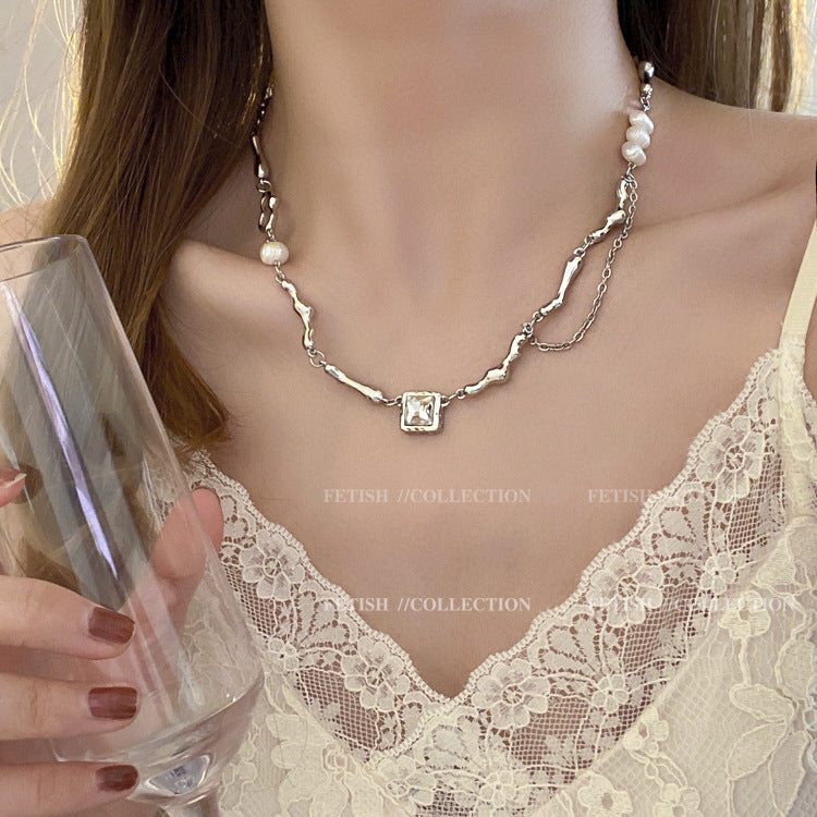 바로크 담수 모조 진주 블랙 지르콘 목걸이 여성