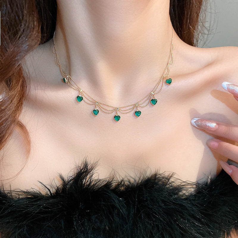 Electroplated emerald zircon love necklace