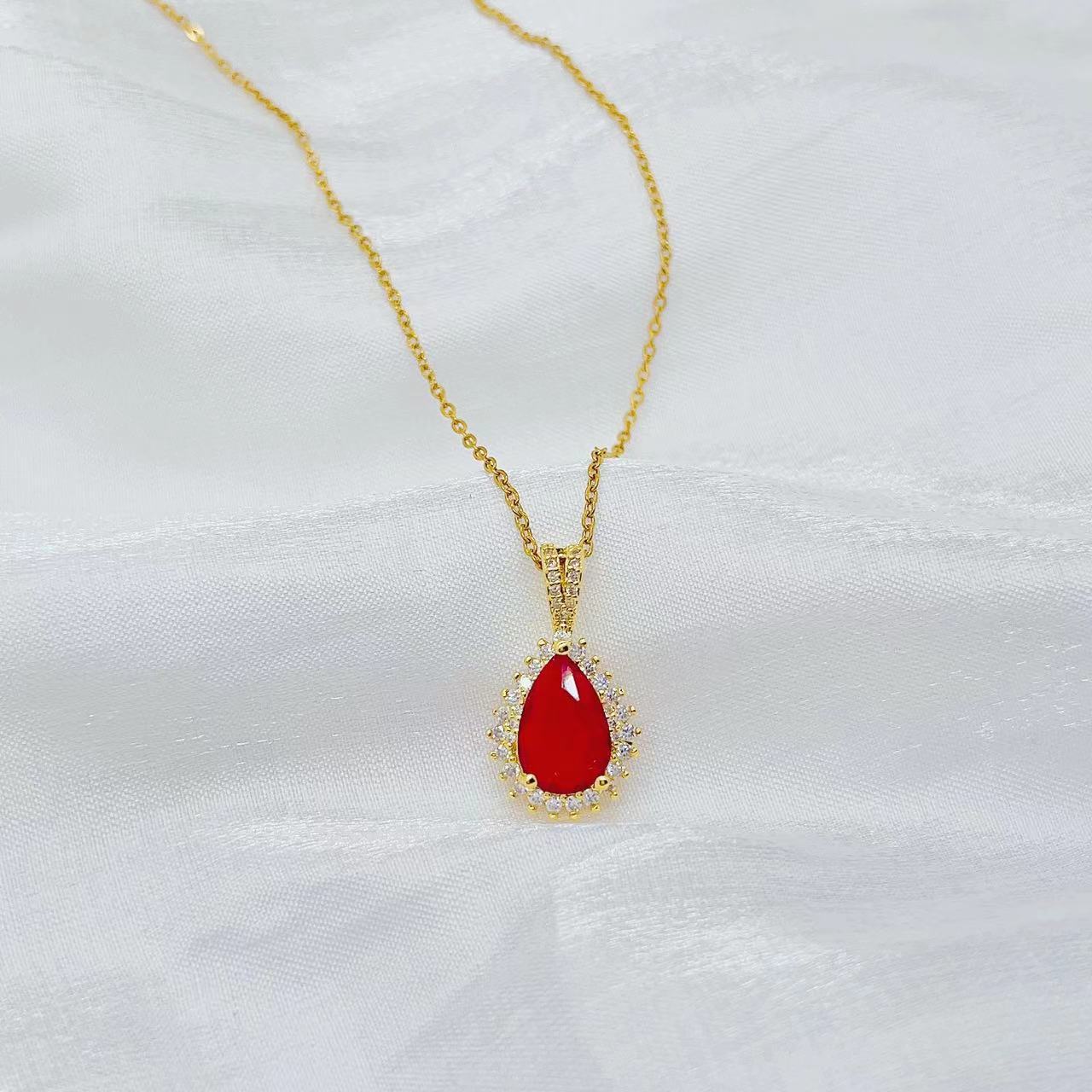 Kalung Tetesan Zirkon Warna Bertatahkan Mikro Tembaga Mengkilap