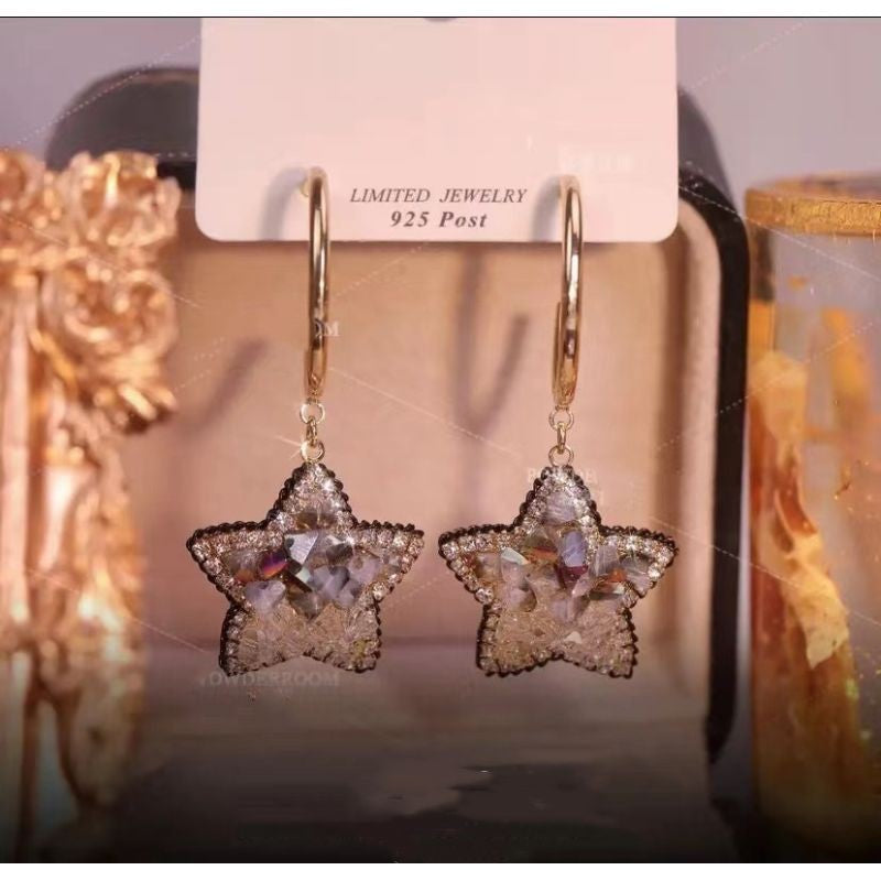 گل میخ گوشواره پنج پر ستاره آبی آسمانی شیب دار