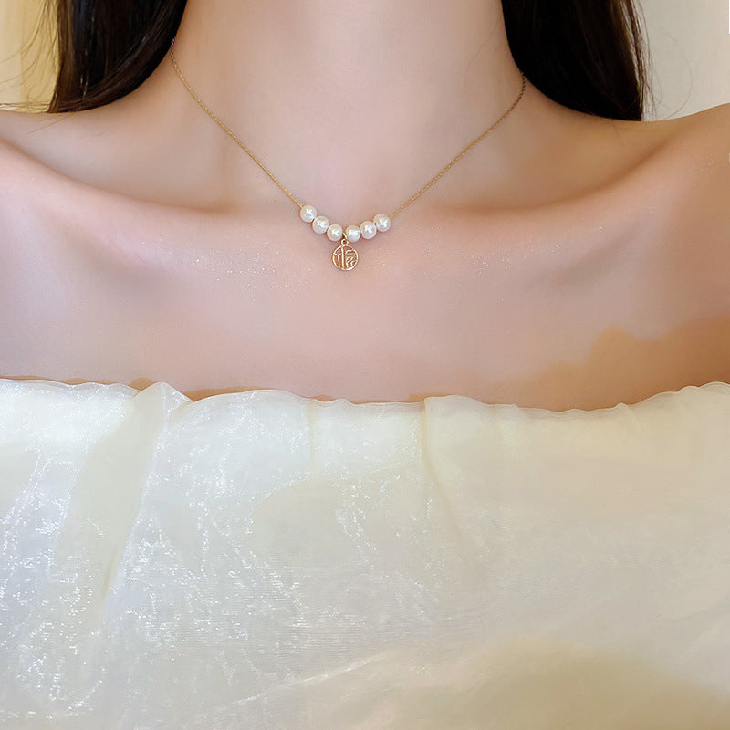 Freshwater Star Round Necklace Baroque Clavicle Four Star Necklace