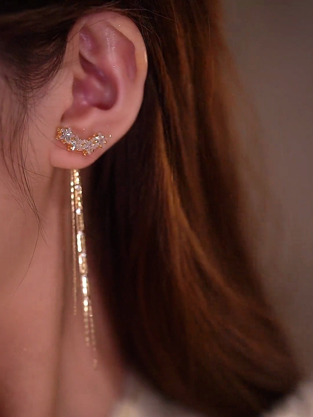 منگوله بلند ستاره پنج پر یک گوشواره دو پوش