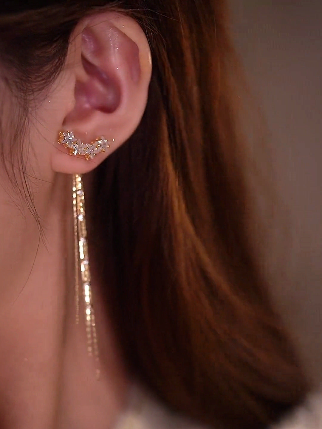 منگوله بلند ستاره پنج پر یک گوشواره دو پوش