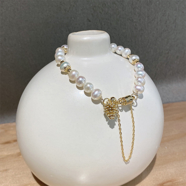 Gelang Gesper Magnet Air Tawar Biji Pinus