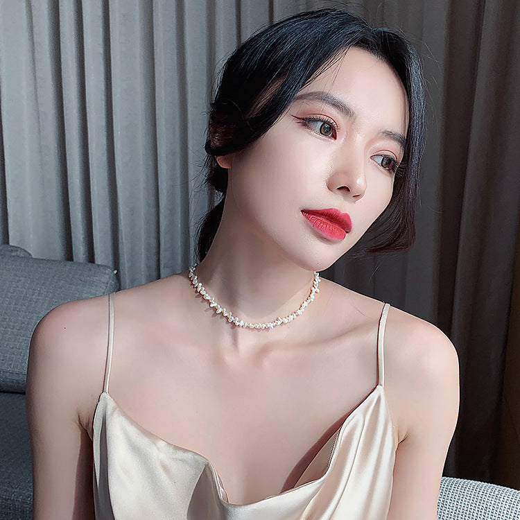 바로크 기장 담수 모조 진주 목걸이 여성 기질 그물 레드 패션 외계인 불규칙한 진주 쇄골 체인 여성