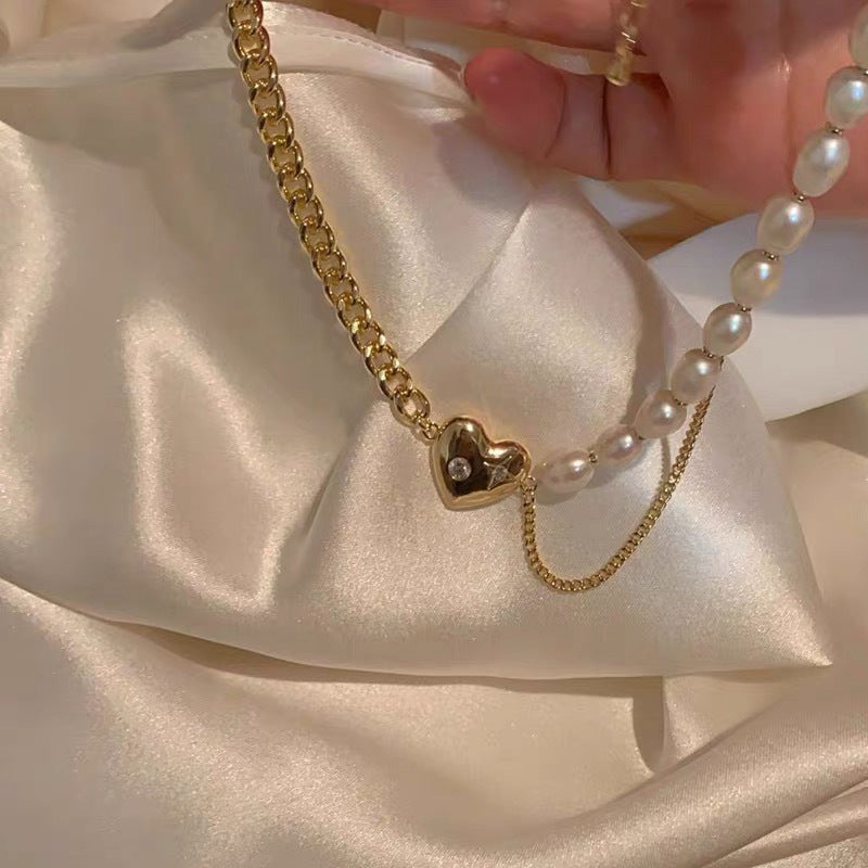 Retro French natural freshwater love necklace