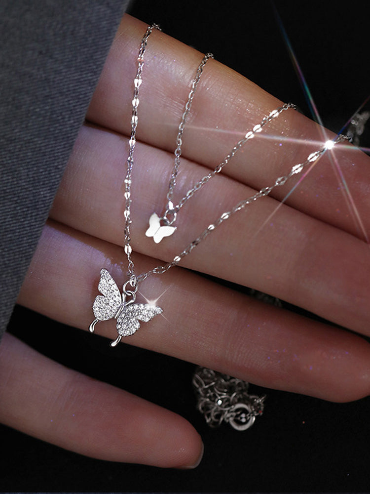 Doppelschichtige Schmetterlingshalskette aus Titanstahl für weibliche Schlüsselbeinkette