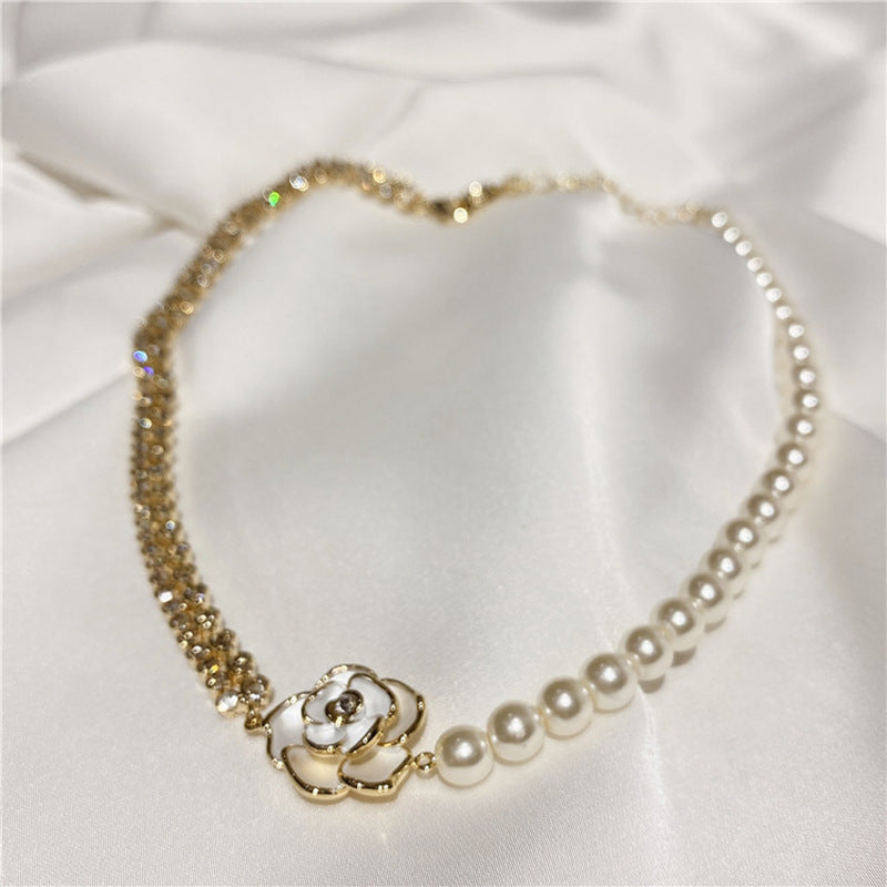 카멜리아 펜던트 체인 메탈 쇄골 체인