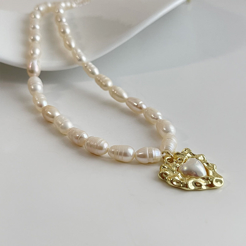 French Vintage Heart Freshwater Necklace