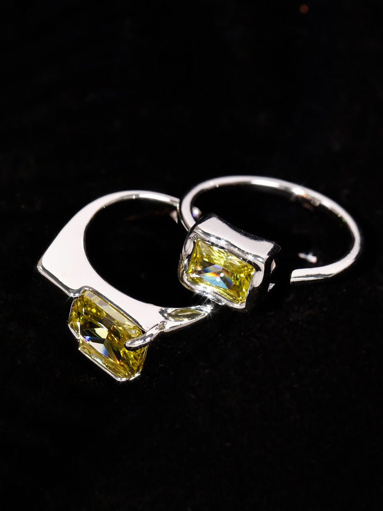 Nhẫn kim cương hình vuông nho xanh Nhẫn thực phẩm mở hai món Nhẫn đeo tay Nhẫn cá tính