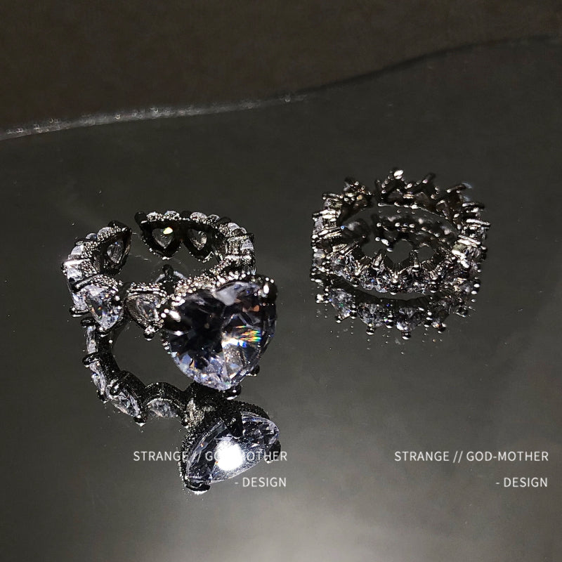 Love Diamond Romantic Light Luxury Zircon Heart-shaped Full Diamond Open Ring