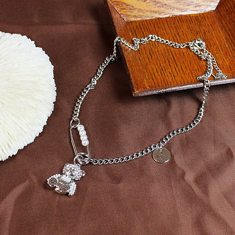 সুন্দর ভালুক সোয়েটার চেইন বিলাসবহুল ডায়মন্ড পিন নেকলেস