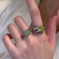 Grüne Traube Quadratischer Diamantring Zweiteiliger offener Lebensmittel-Fingerring Persönlichkeitsring