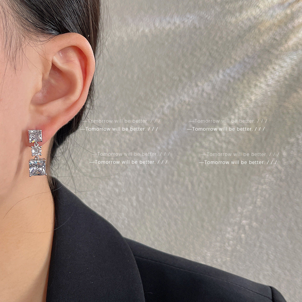 Geometric square micro zircon earrings