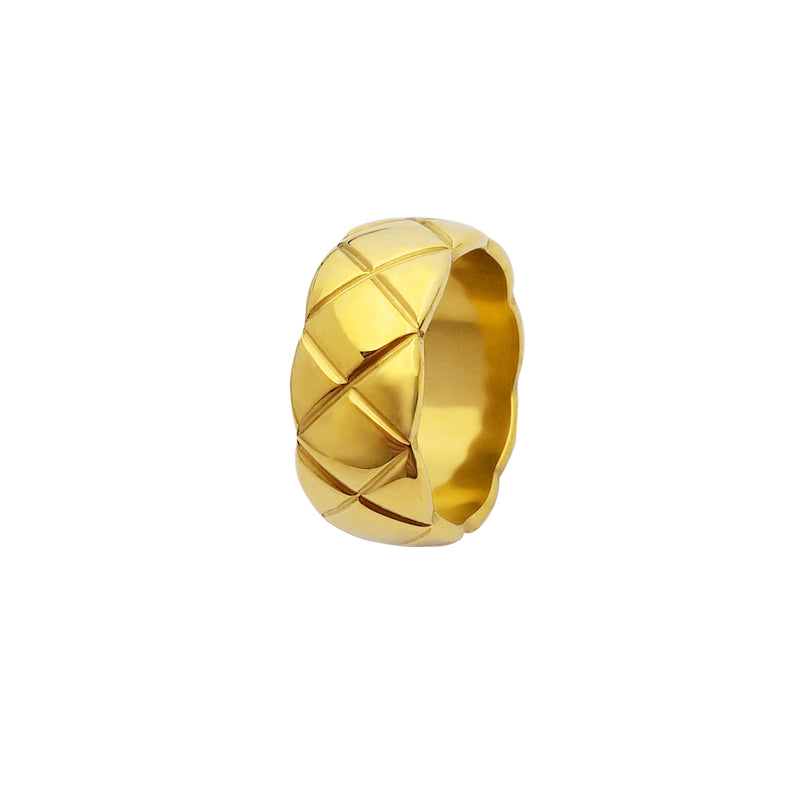 Âu Mỹ Retro Kẻ Sọc Kim Cương Vàng Thép Titan Nhẫn Nữ Thời Trang Cá Tính Nhẫn Cặp Đôi Ngón trỏ Khớp Nhẫn