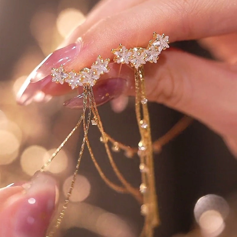 منگوله بلند ستاره پنج پر یک گوشواره دو پوش