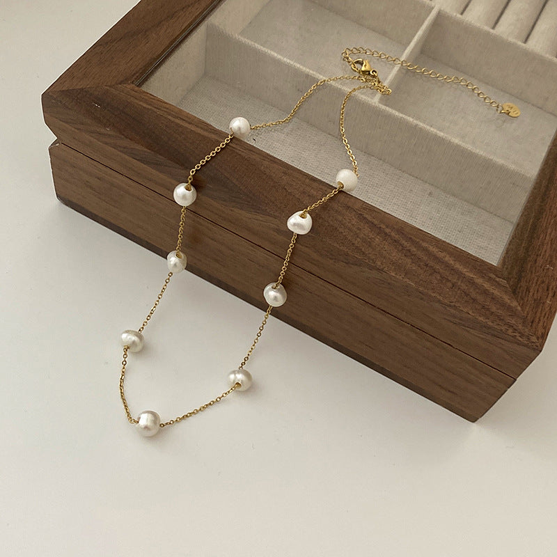 Freshwater Star Round Necklace Baroque Clavicle Four Star Necklace