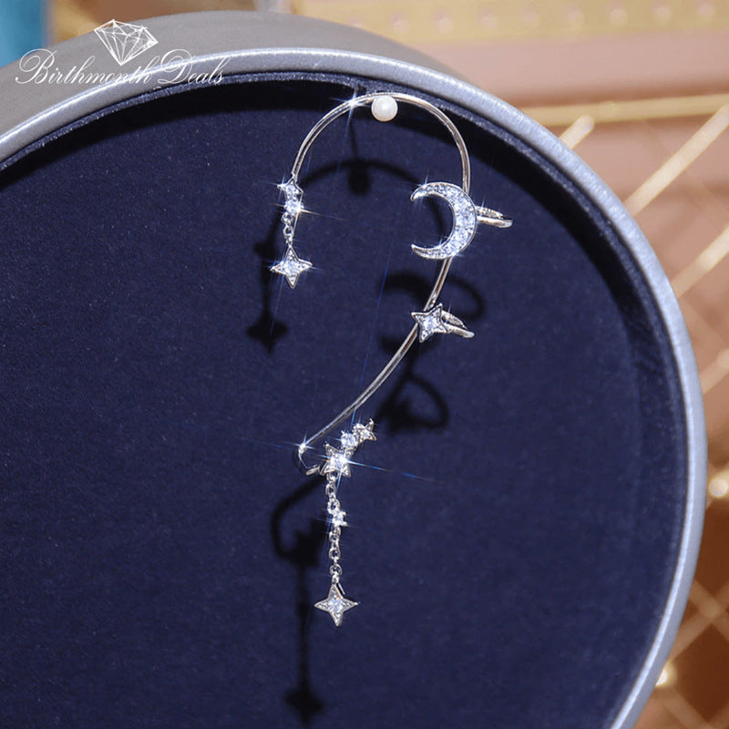 Diamond-encrusted four-awn star moon star earrings without ear holes