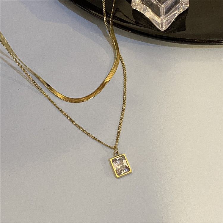 Basit çift zirkon yılan zincir kolye