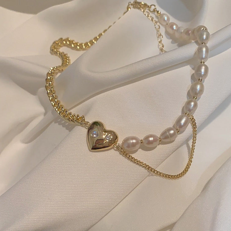 Retro French natural freshwater love necklace