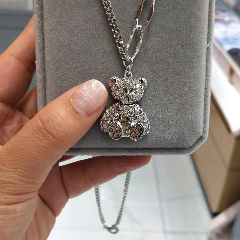 Full Diamond Bear Stitching Necklace