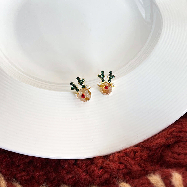 Kerst kleine gift oorbellen vrouwelijke Koreaanse eland sneeuwvlok kerstmuts kleine gewei oorbellen