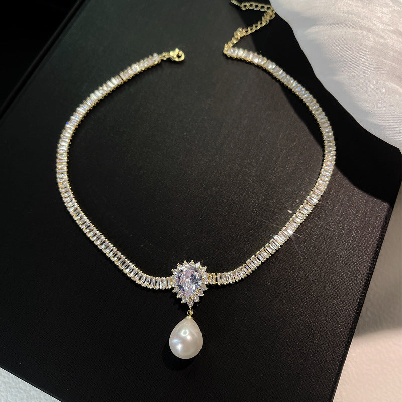 zircon neck chain water drop necklace clavicle chain necklace collar female