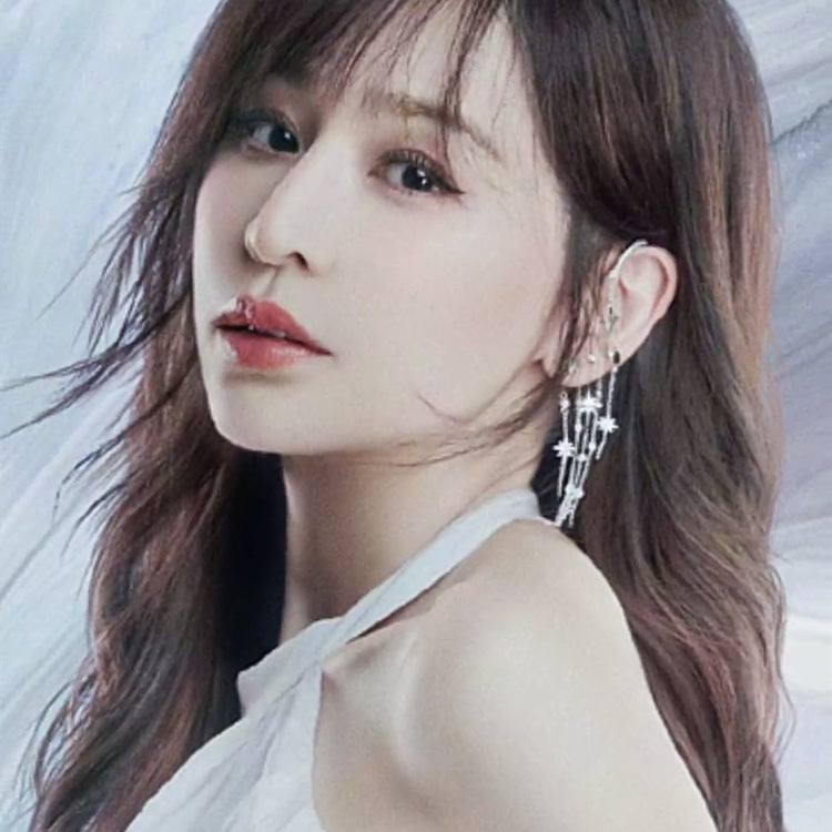 비대칭 실버 스타 태슬 이어링