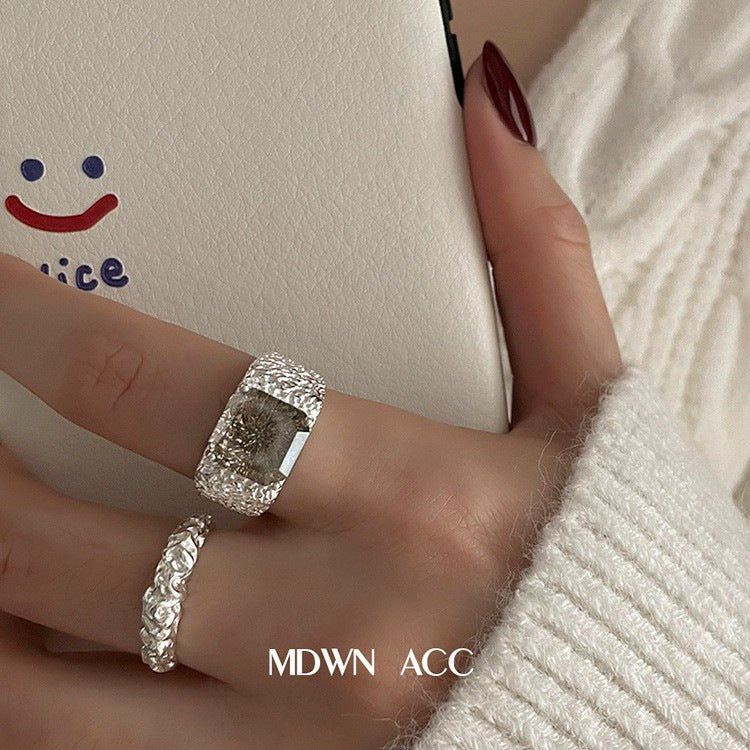 Nhẫn dung nham bạc S925 Vòng mở Hip Hop Finger Ring