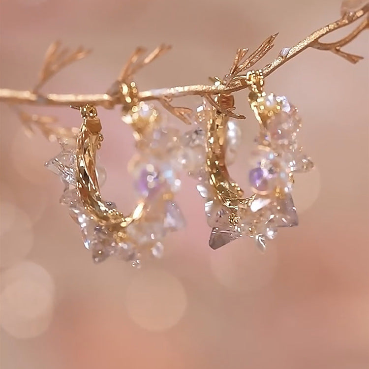 گوشواره گل صدفی کریستالی