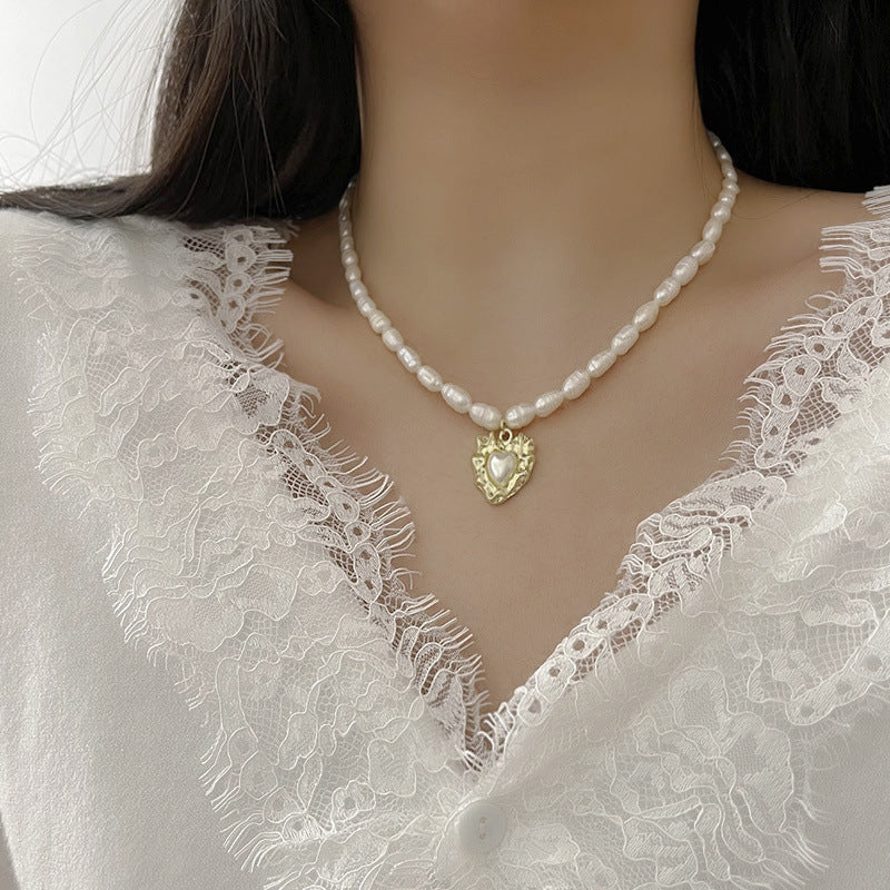 French Vintage Heart Freshwater Necklace