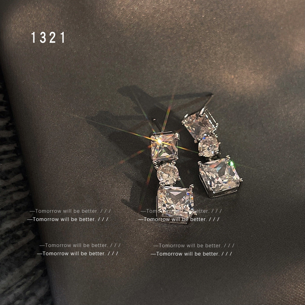 Geometric square micro zircon earrings