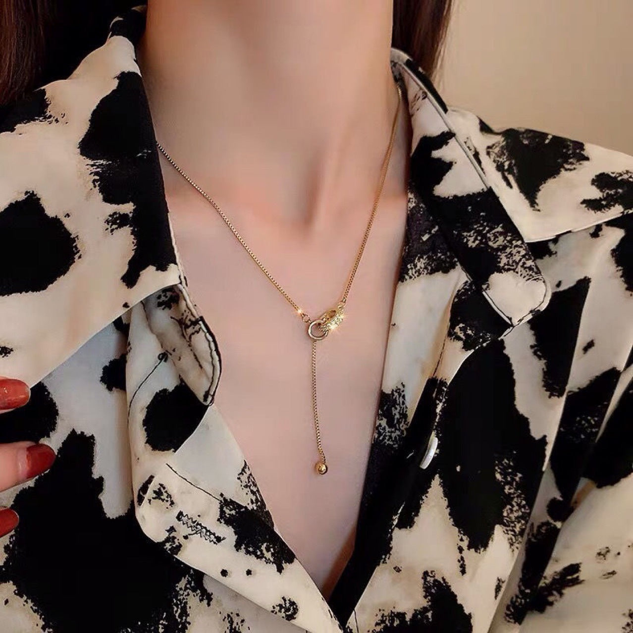 Geometric Diamond Double Ring Necklace