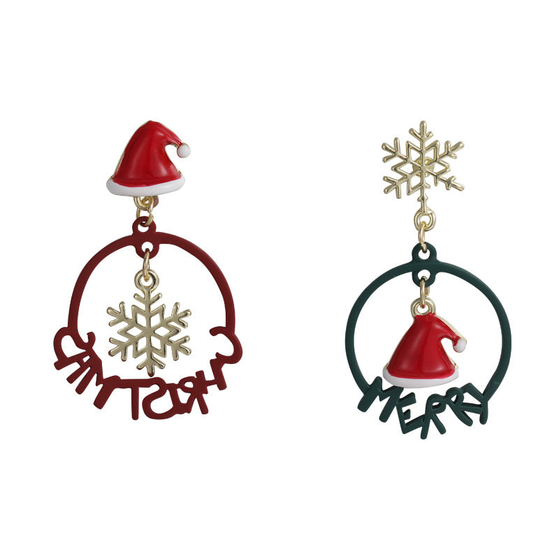 گوشواره های هدیه کوچک کریسمس زن کره ای الک برف ریزه گوشواره های شاخی کوچک کلاه کریسمس