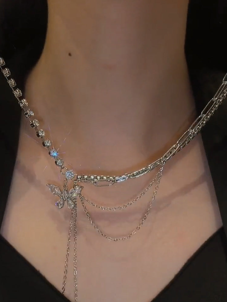 나비 태슬 지르콘 목걸이 스티치 쇄골 체인