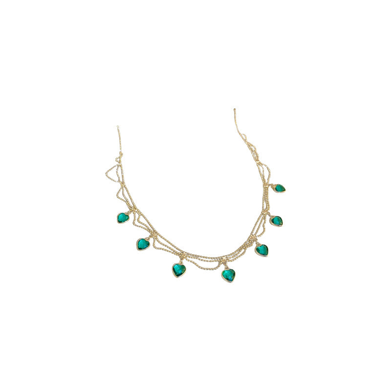 Electroplated emerald zircon love necklace