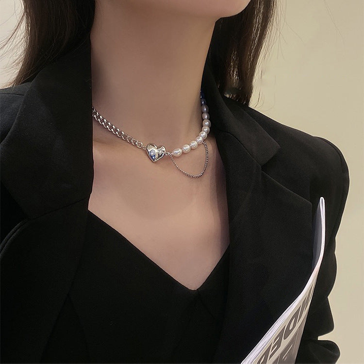 Retro French natural freshwater love necklace